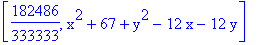 [182486/333333, x^2+67+y^2-12*x-12*y]